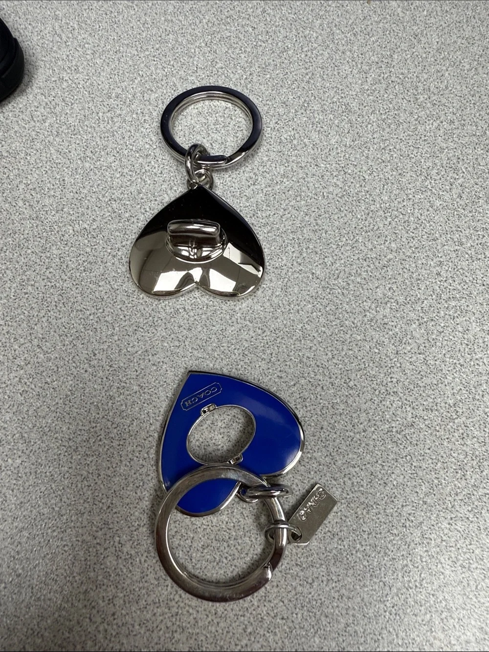 COACH Blue Heart Turnlock Keychain with Silver Hardware